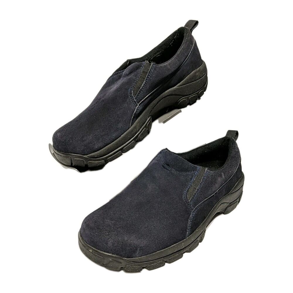 Lands' End Shoes Women 9 B Slip-on Suede Leather 9 Style 86168 Navy Blue 9B